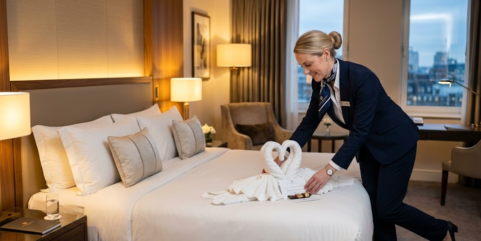 Equipa de housekeeping Stratego a operar em instalação hoteleira.